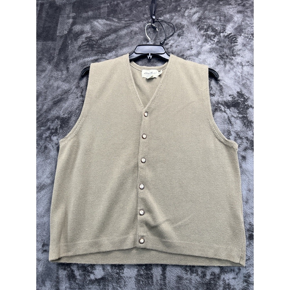 Vintage Eddie‎ Bauer Sweater Vest Large Beige Cotton Button Front Hong Kong